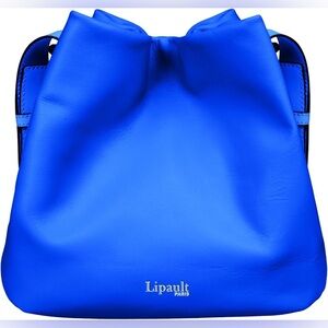 Lipault By The Seine Large Leather Bucket Bag Cobalt Blue Purse Crossbody Tote